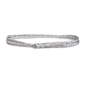 BCBG WAIST BELT SILVER BRAIDED DOUBLE WRAP FAUX LEATHER BOHO STYLE size M Medium